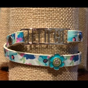 Origami Owl blue flower leather wrap bracelet